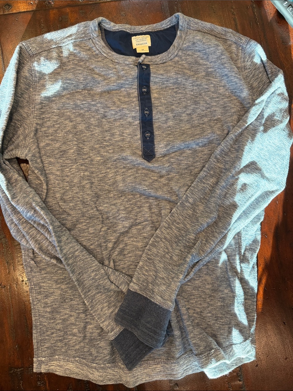 Lucky Brand Blue Heather Long-Sleeve Henley with bottom half way down